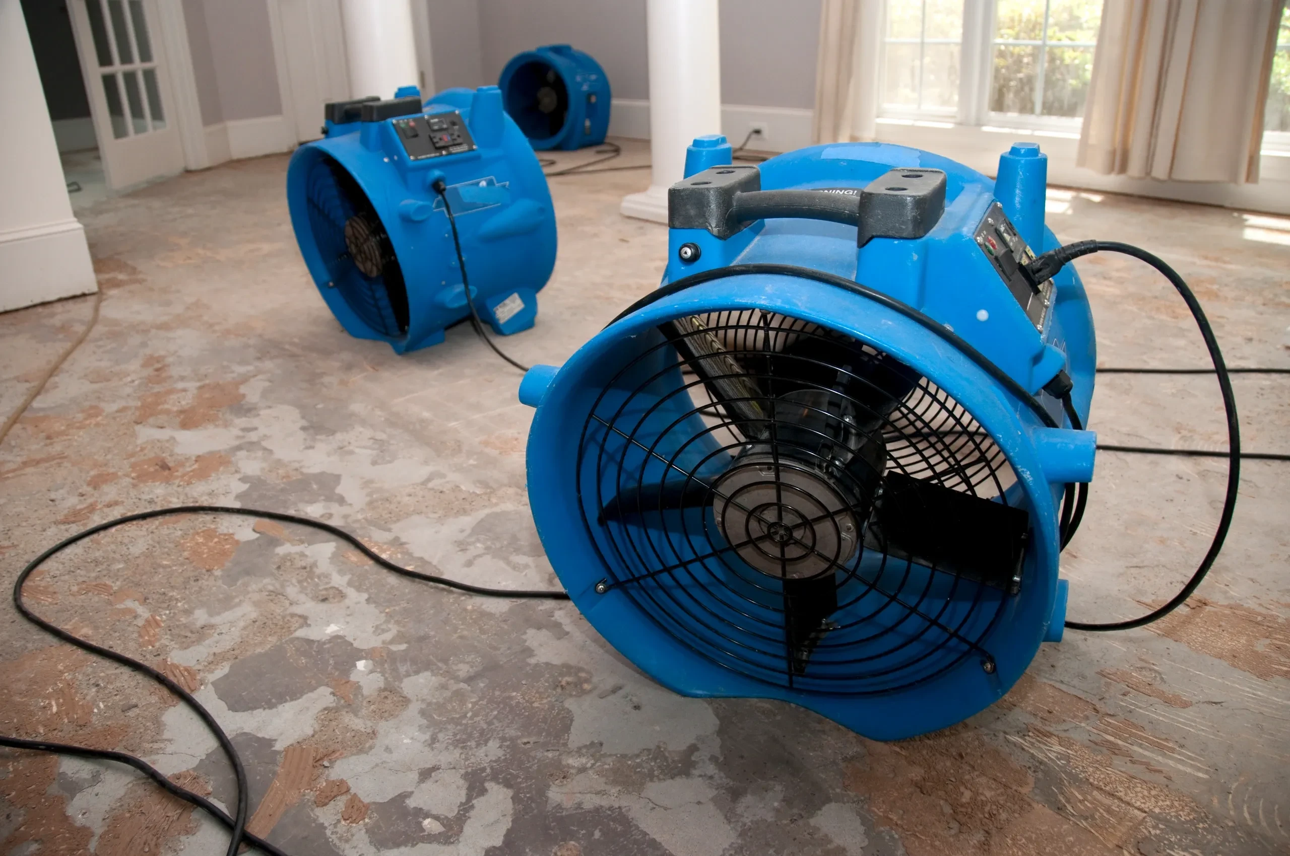 Industrial drying fans for water damage restoration